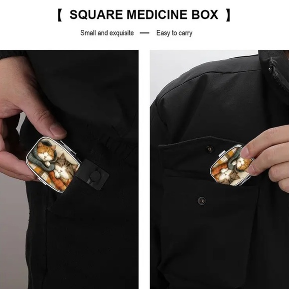 NEW| Cute Whimsical Cozy Cat Pattern Portable Pill Box Case Trinket Organizer - Picture 9 of 13